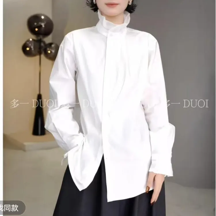  2025设计欧货花苞衬衣中长款宽松型薄款白色衬衫时尚秋季衬衫