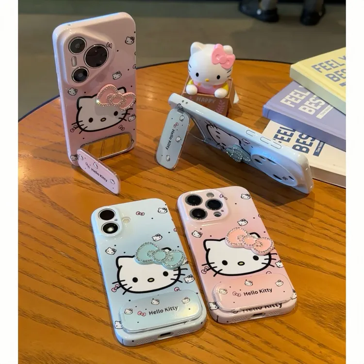 欧克里里镶钻kitty镜面支架适用苹果17手机壳华为P70oppo小米vivo