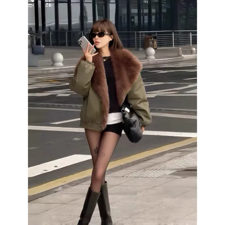 复古加州 2025秋冬季加厚百搭双面穿派克大毛领毛毛外套