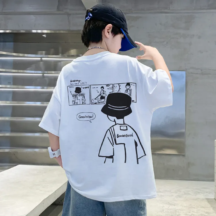 男童短袖T恤儿童男款爆款2025新款童装6-12岁潮款高级感男孩服装