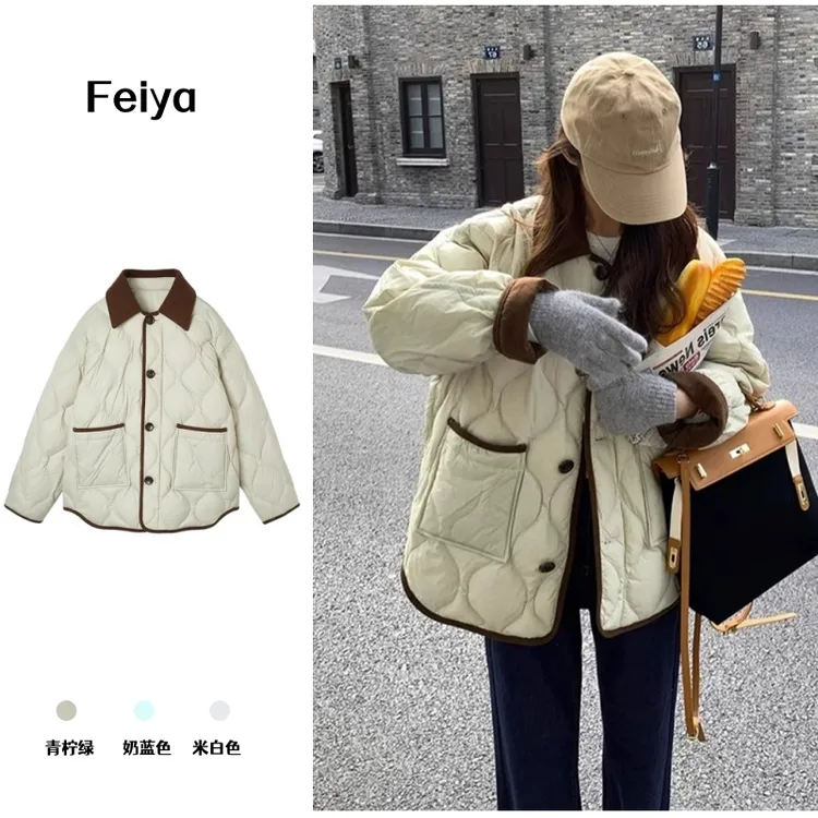 【气质女装】棉服女小香风菱格棉服翻领棉衣2025年秋冬棉衣轻薄棉衣