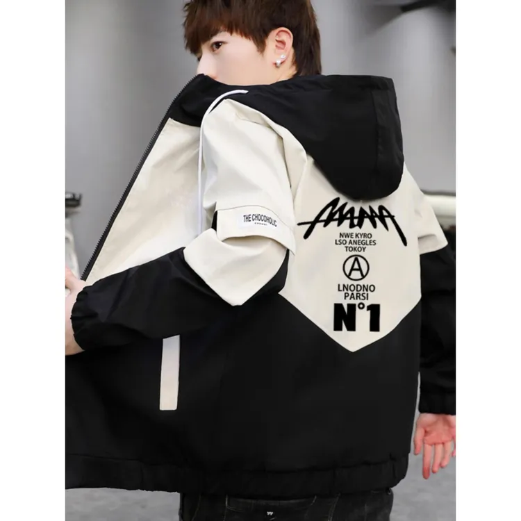 男士外套新款2025爆款春秋潮流连帽夹克青少年宽松加绒加厚上衣服