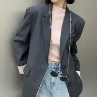 气质显瘦宽松百搭长袖拼色时尚拼接西装外套女4109