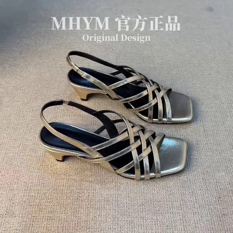 MH官方韩版时尚夏季日常外穿百搭凉爽露趾方头交叉编带罗马凉鞋