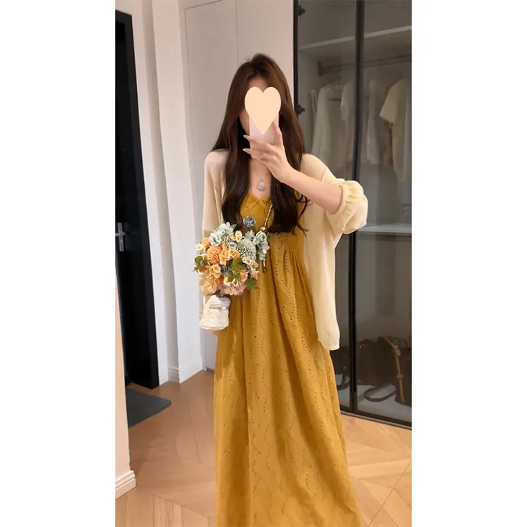 镂空法式长裙刺绣2025吊带连衣裙夏季设计新款绝美天内发货