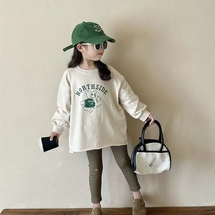 女童2025时尚春秋款套装卡通小熊打底衫打底裤休闲洋气长款两件套