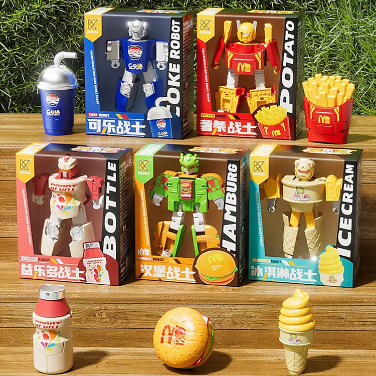 儿童变形机器人汉堡薯条汽水玩具男女孩过家家益智幼儿园生日礼物