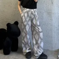 《夏季清仓福利》H麻麻裤大码女装显瘦穿搭撞色格宽松垂感休闲裤