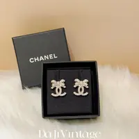 大吉中古/Chanel香奈儿蝴蝶结双c镶钻耳钉