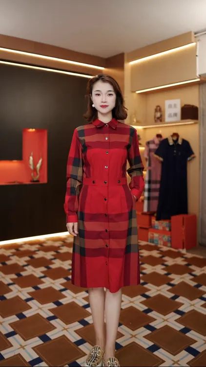 梵妮莎25新款格纹三色连衣裙气质优雅高级女士时尚显瘦修身836082