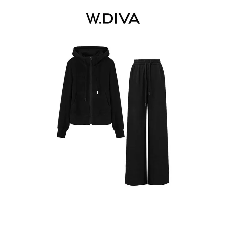 W.Diva【闲适行者】cleanfit懒人穿搭连帽运动休闲套装女53D293033