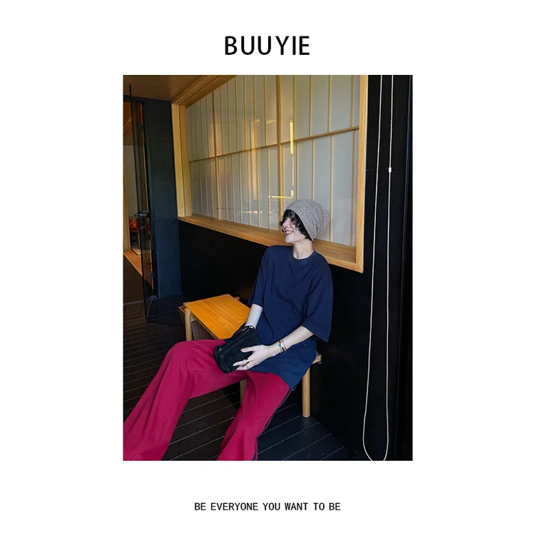 BUUYIE 25SS【肆霁】极简风设计休闲宽松百搭纯色T恤 250346