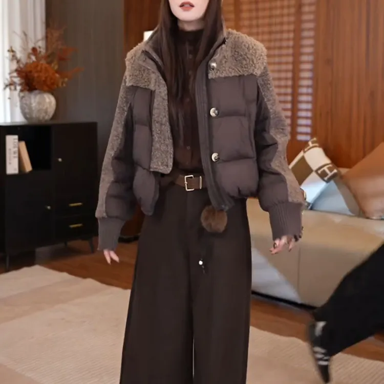 2025新款高级感复古港风拼接撞色保暖加厚棉服女