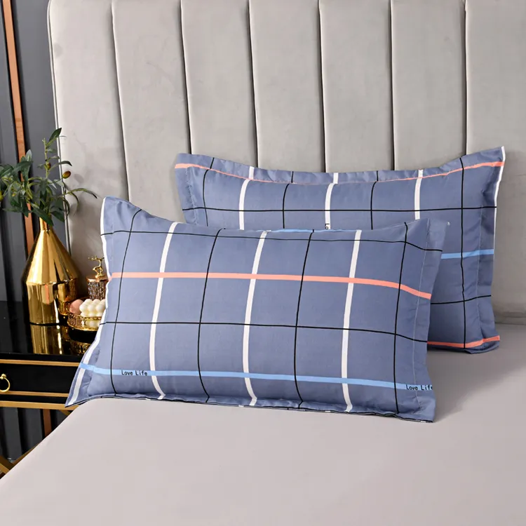 家用成人枕头套一对48x74简约格子学生宿舍单人磨毛枕套一个40x60
