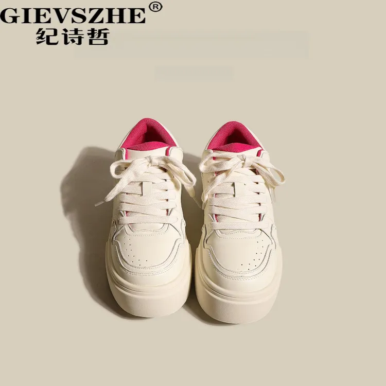 GIEVSZHE纪诗哲厚底增高板鞋女款2025春季新款运动休闲小白鞋女款
