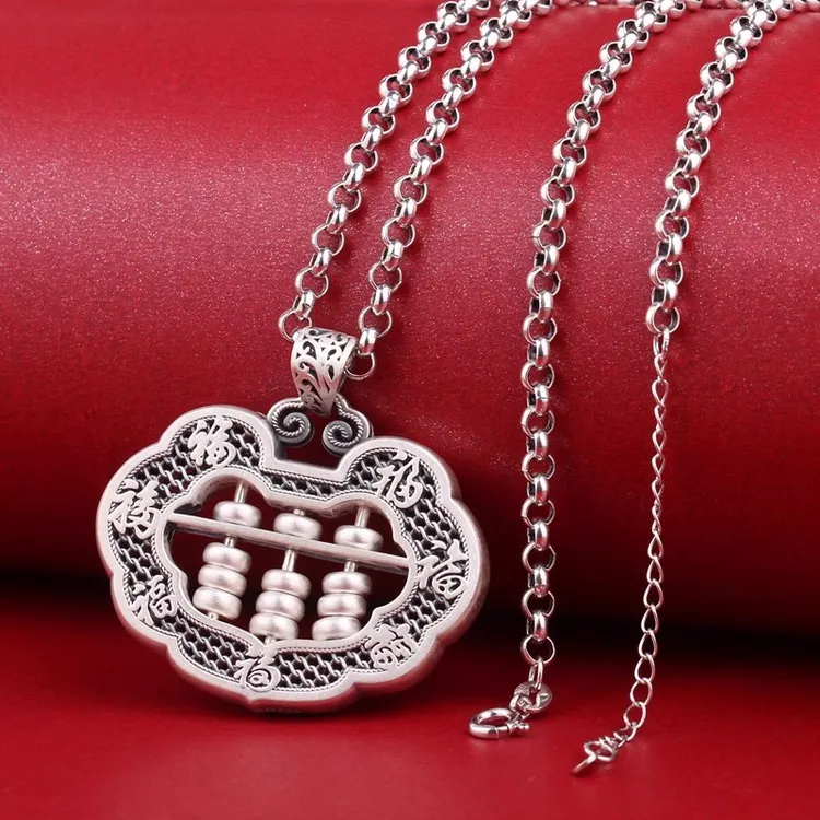 吊坠925银 算盘珠子可转动招财进宝如意算盘足银吊坠男女款项链坠