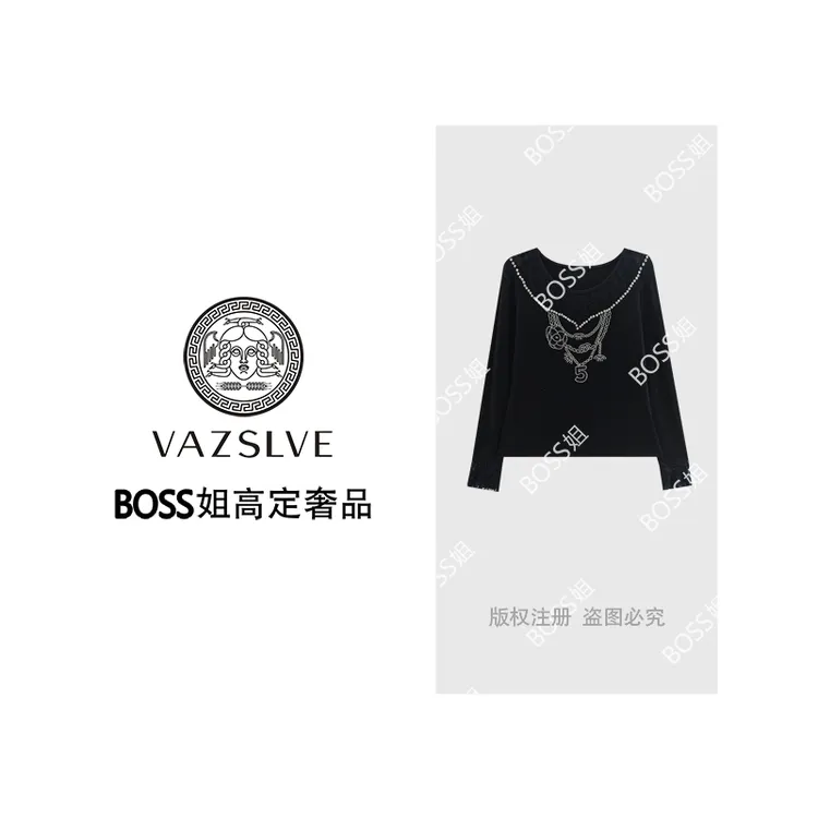 【VAZSLVE/全新奢品】捡漏 “爱丽丝梦境”烫钻轻奢气质百搭T恤T9262