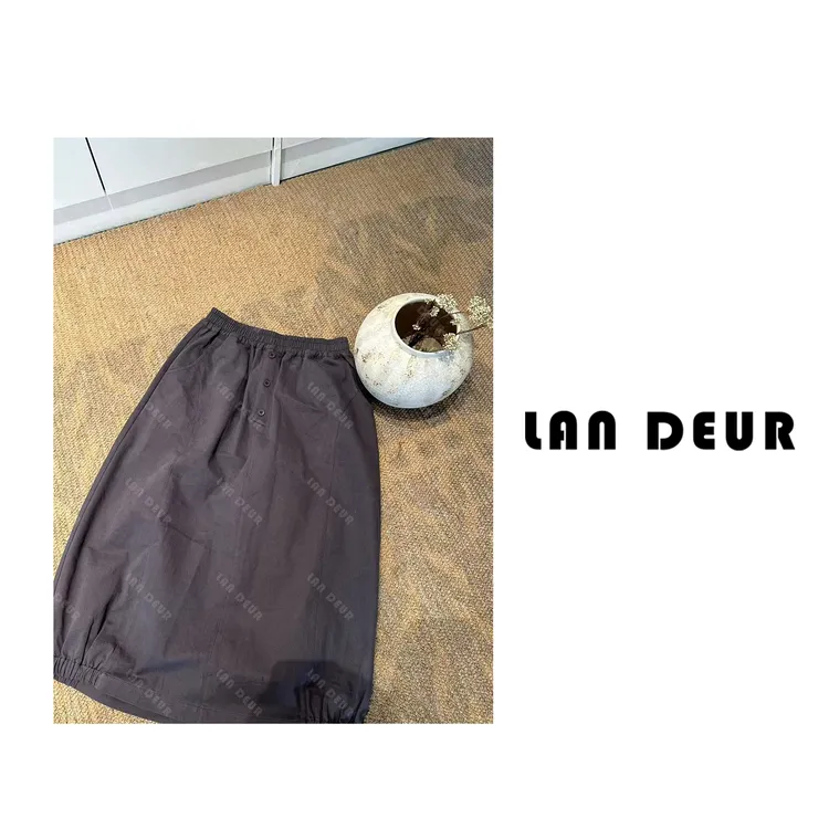 JIUJIU【湖蓝森林】百搭休闲半身裙松紧腰纯色设计感裙子