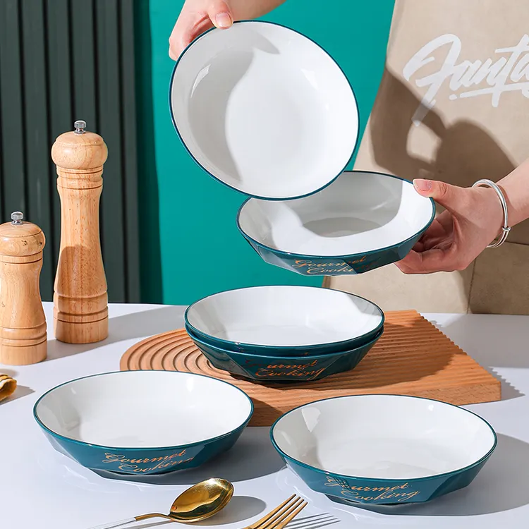 句途10只祖母绿字母碗家用4.5英寸米饭碗吃面碗加厚防烫陶瓷碗