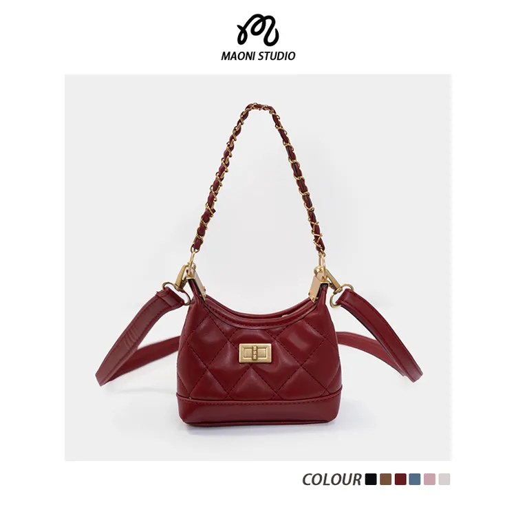 毛妮LADIESFIRST气质高级单肩斜挎方锁腋下包菱格链条女包DX9355