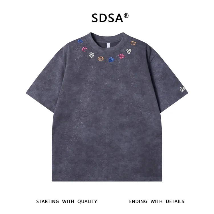 夏季高级感新款潮流彩色刺绣音符圆领短袖T恤满天星百搭潮流上衣