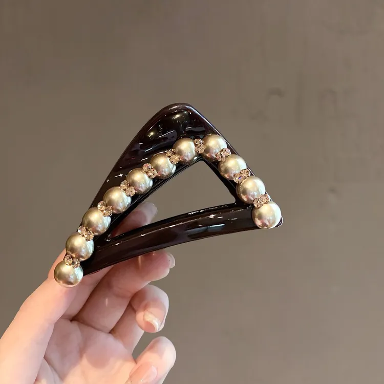 精致工艺珍珠璀璨立体高端抓夹气质发抓鲨鱼夹半扎发夹