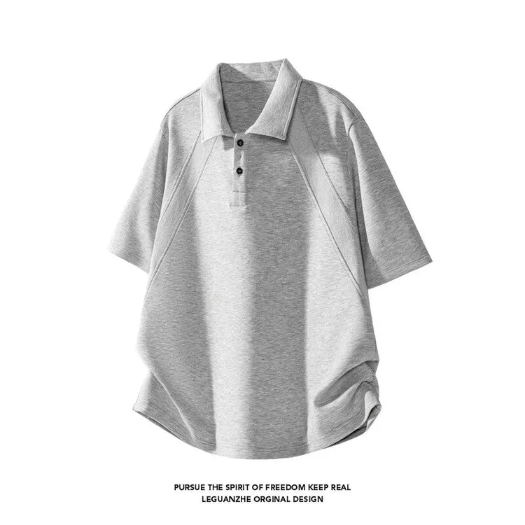 美式重磅解构polo衫短袖t恤男女夏季cleanfit拼接翻领五分袖上衣