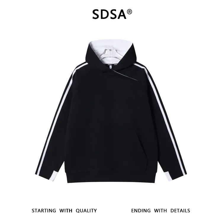 SDSA男士秋冬新款痞帅男装韩版植绒撞色连帽卫衣百搭时尚套头上衣