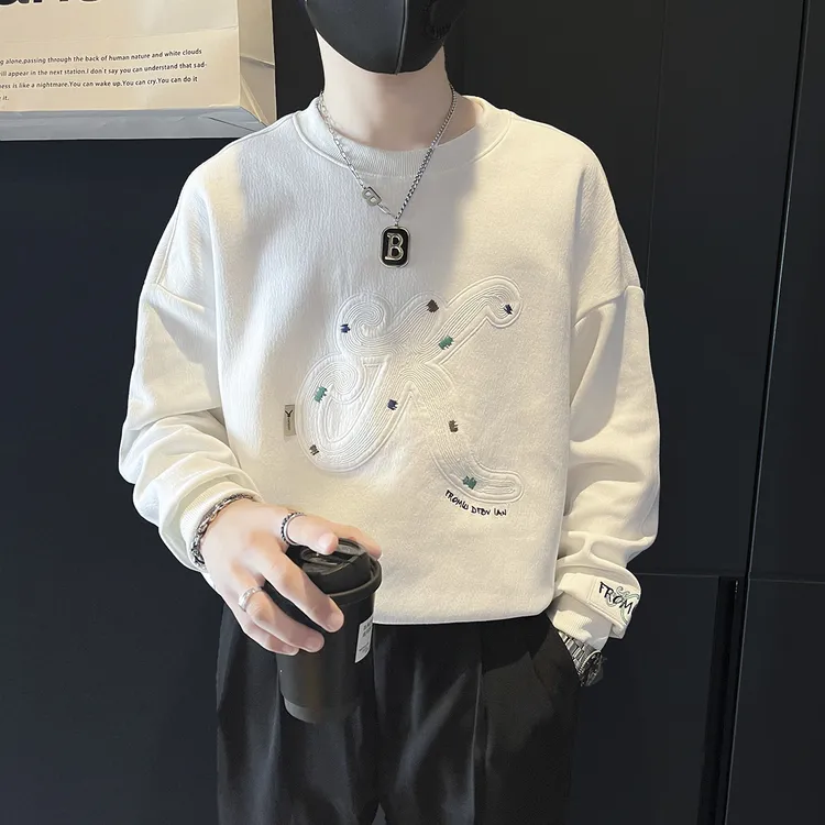刺绣圆领男士男款卫衣春秋季爆款韩版流行百搭打底衫男长袖T恤