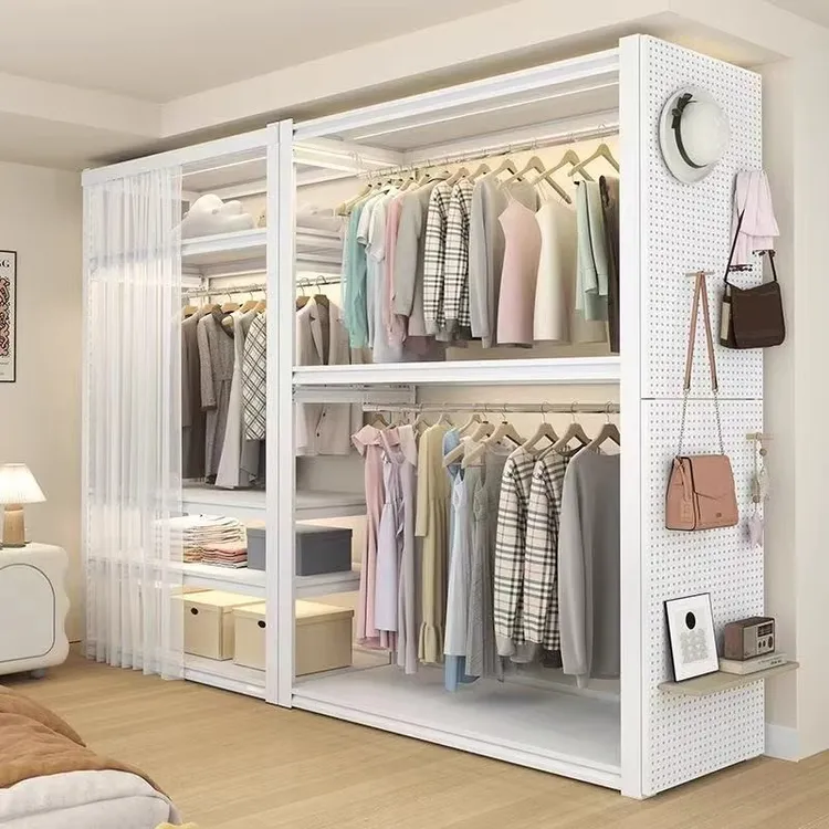 货架衣柜开放式挂衣架公寓出租房简易组装衣橱多层收纳置物架角钢