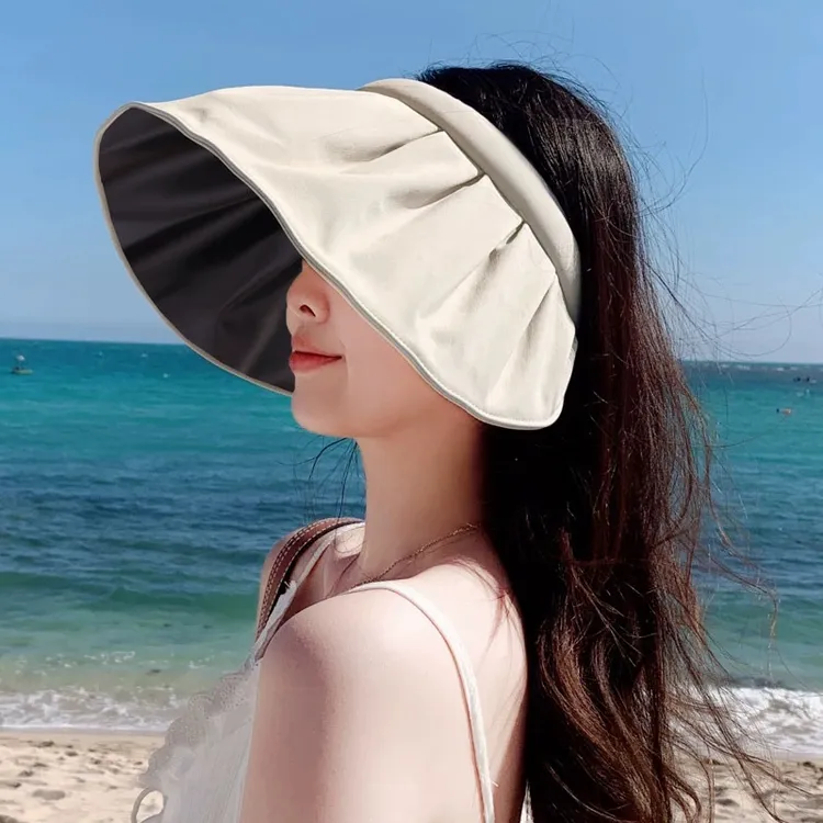 拍一发二防晒贝壳帽女防紫外线空顶遮阳帽遮脸太阳帽防可折叠帽子