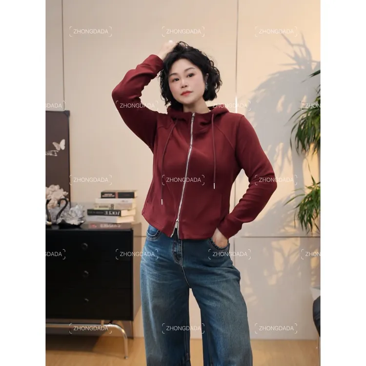 ZHONG大大【】纯色连帽外套女2025秋冬显瘦百搭上衣983*
