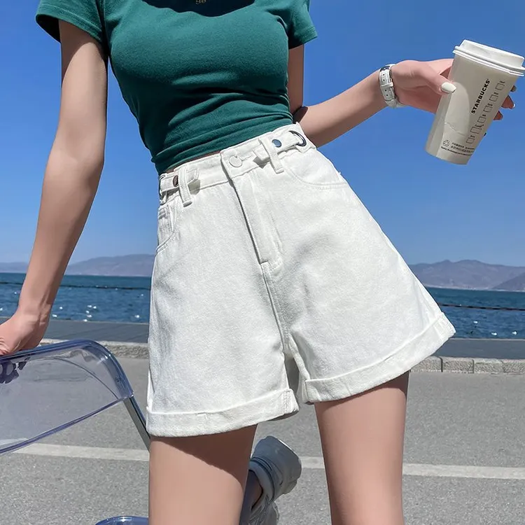 实拍335 可调节牛仔短裤女高腰夏季新款a字宽松网红显瘦超短热裤