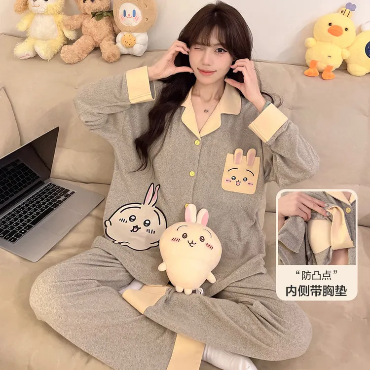 常规款卡通女家居服套装套装睡衣秋冬季秋季长袖甜美大码宽松
