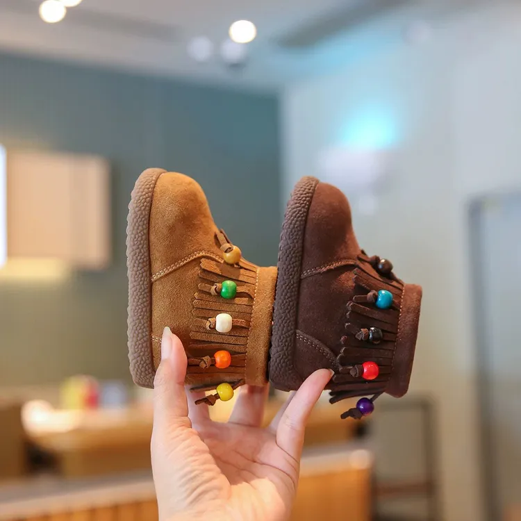 2026年款软底公主风女童短靴流苏串珠可爱