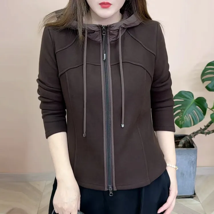 2025冬季新品时尚百搭双面绒加厚保暖连帽外套女士长袖上衣8304