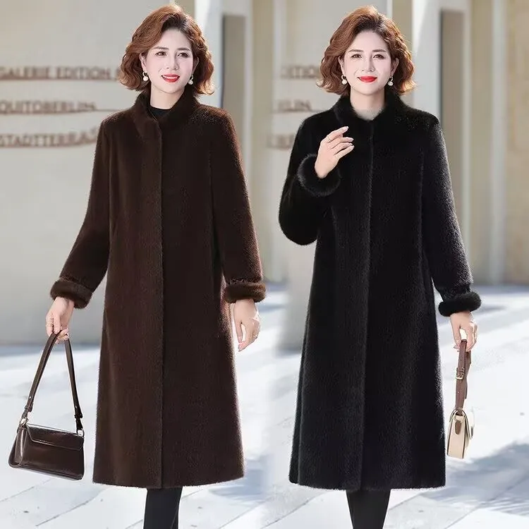 冬季高档长款加厚两面穿仿水貂绒外套中老年妈妈装气质水貂绒大衣
