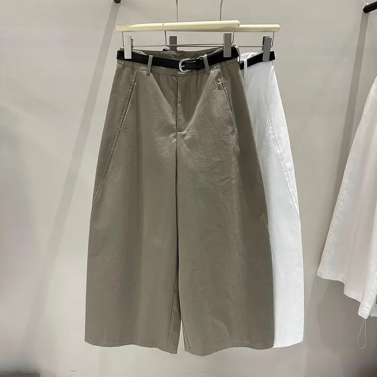 2025春秋韩版洋气九分弯刀阔腿裤女高腰简约气球裤百搭显瘦休闲裤