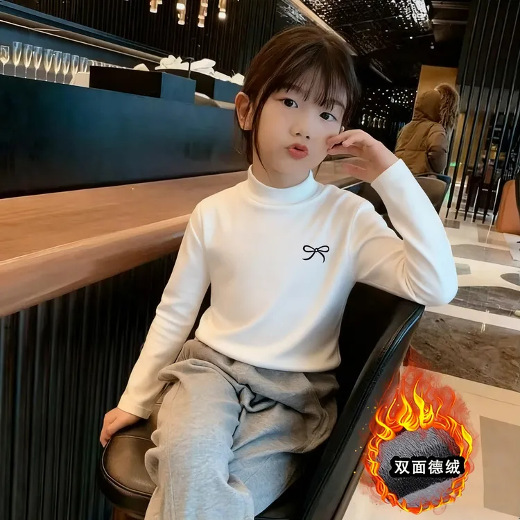 女童半高领德绒打底衫春秋款中大童内搭保暖修身长袖t恤上衣秋冬