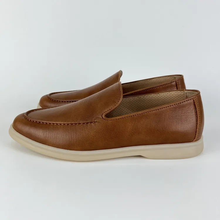 男款单鞋真皮鞋子低帮一脚蹬英伦乐福鞋软底皮鞋低跟棕色男士平跟