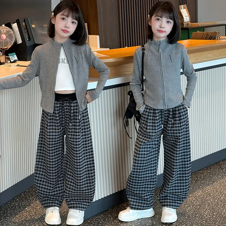 女童套装2025秋装新款5-15岁中大童洋气休闲阔腿裤时髦春秋两件套