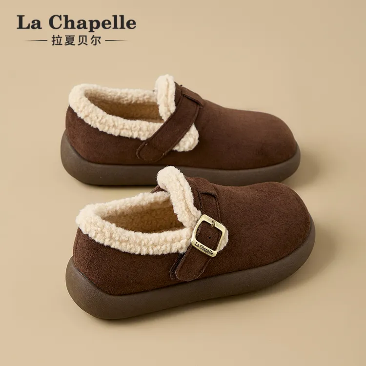 拉夏贝尔加绒勃肯鞋女2025新款冬季加厚保暖毛毛短靴厚底雪地棉靴