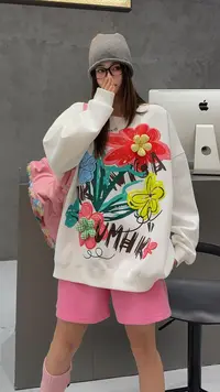 《送你一束小发发潮牌秋款卫衣》春秋长袖休闲宽松圆领卡通秋季时尚