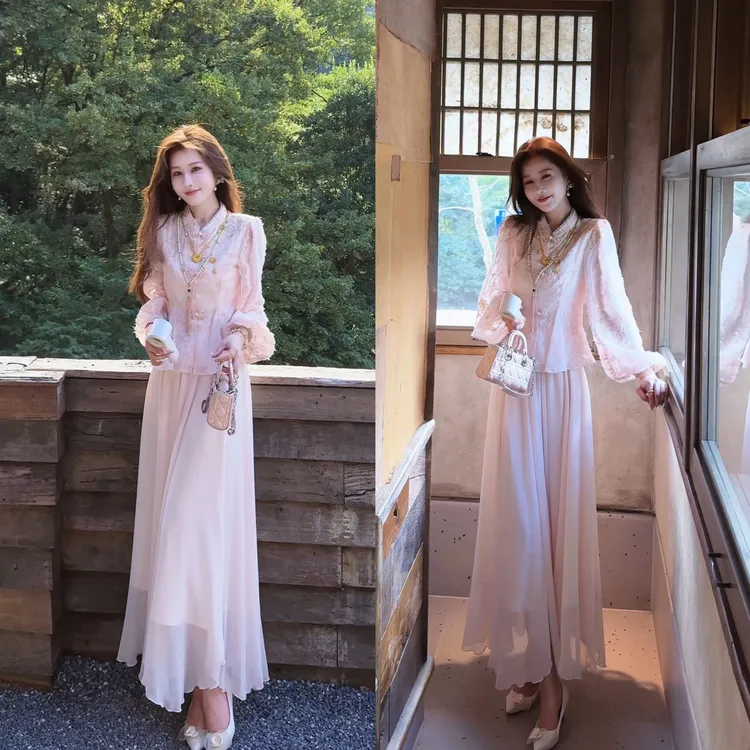 【婷婷】《小桃风》温柔重工刺绣 仙气半裙套装 TTZ2SQ737