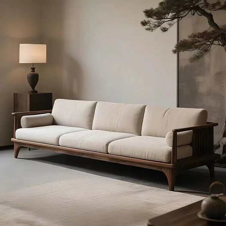 新中式北美黑胡桃木沙发宋式美学别墅客厅设计师款布艺样板房家具