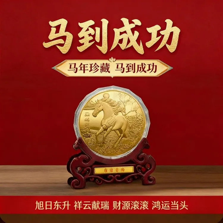 徐悲鸿艺术馆授权马年金色传承工艺品金属生肖纪念章纪念封装版商品图