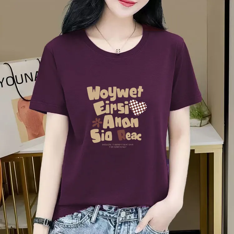 莫代尔夏季字母短袖中年大码宽松T恤夏装运动风清凉显瘦圆领上衣