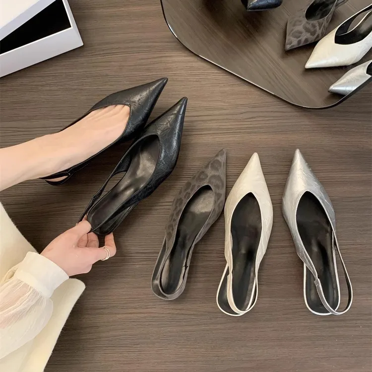 法式气质坡跟尖头后空穆勒鞋包头凉鞋女2025夏季温柔仙女风晚晚鞋