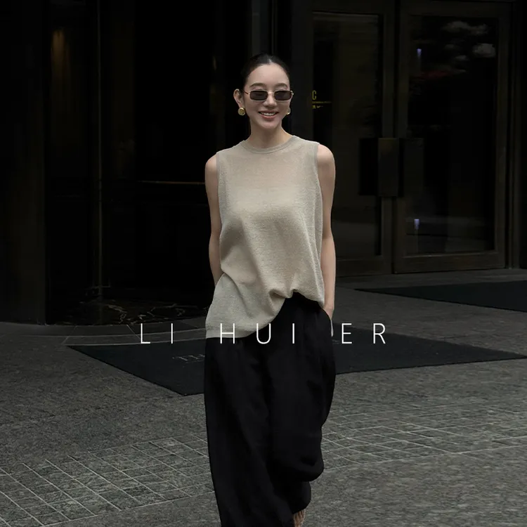 LiHuiEr李慧儿【旧理】2025显瘦高级气质小众夏微透无袖上衣S125001