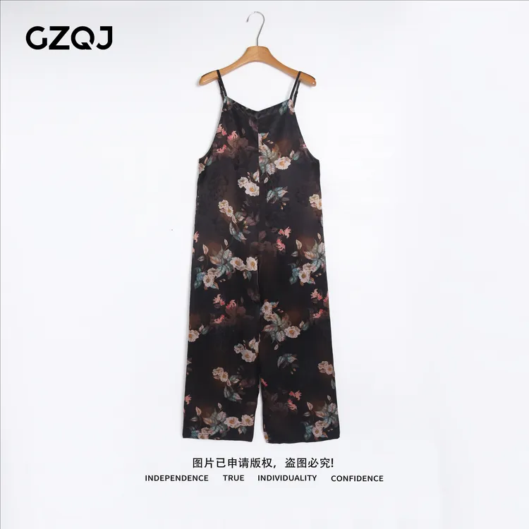 老琴私服【镜中花】人丝香云纱欧若风轻奢气质背带裤子女连体裤7260